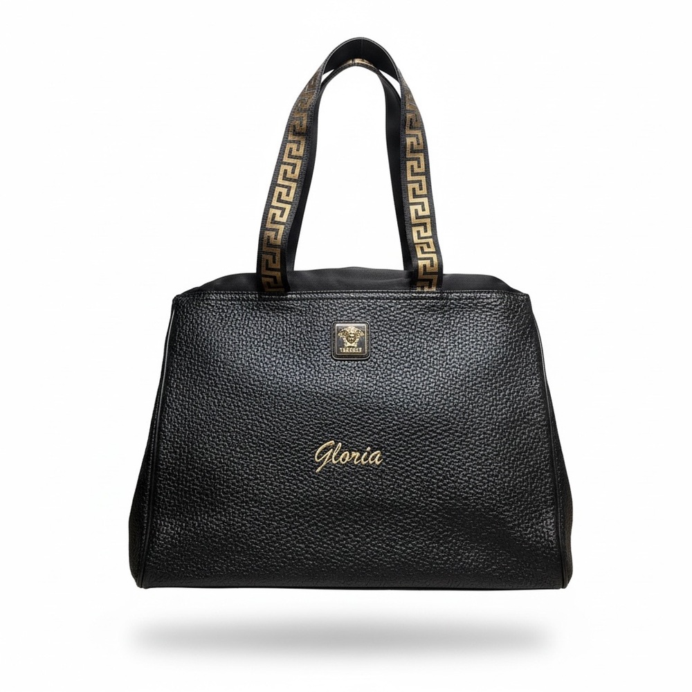 Versace Black Tote with Gold Logo Trim